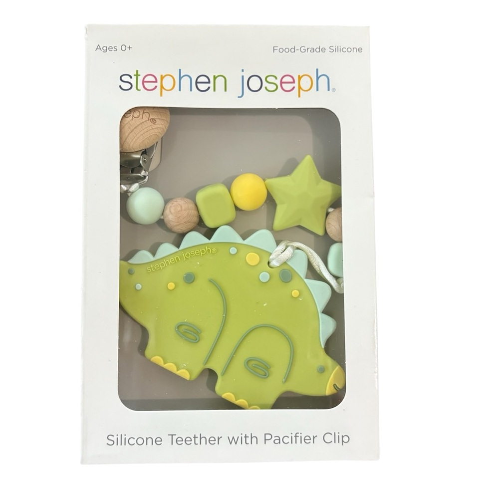 Stephen Joseph Dinosaur Silicone Teether with Pacifier Clip - Picture 6 of 6